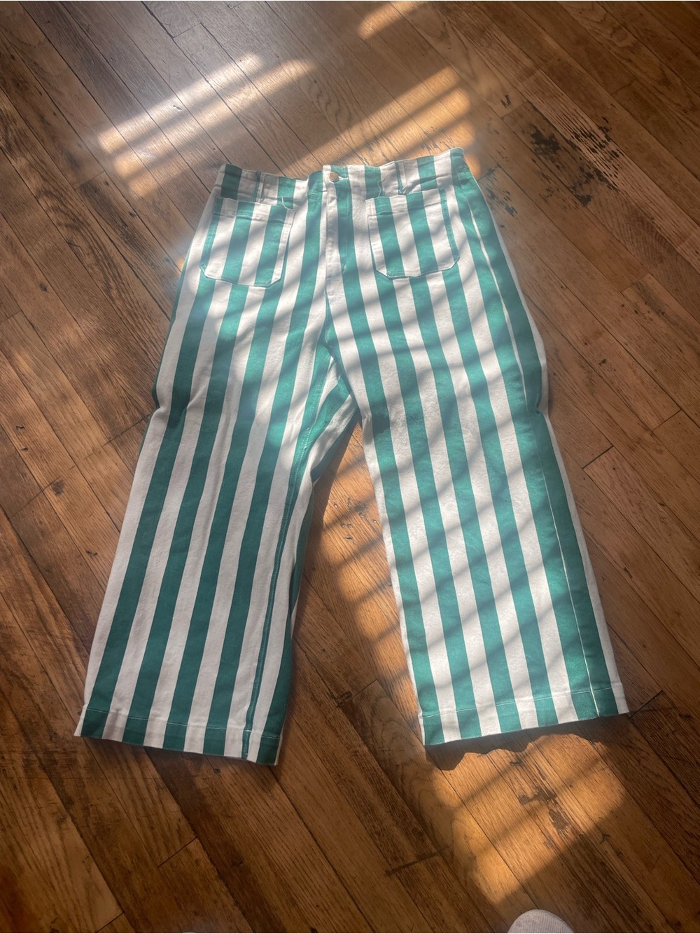 Anthropologie inspired! Green and white striped jeans, size 14 - Picture 3 of 5